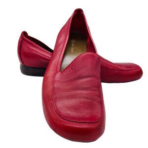 Anne Klein Red Flats Leather Square Toe Block Heel Comfort Loafter Sz 8.5